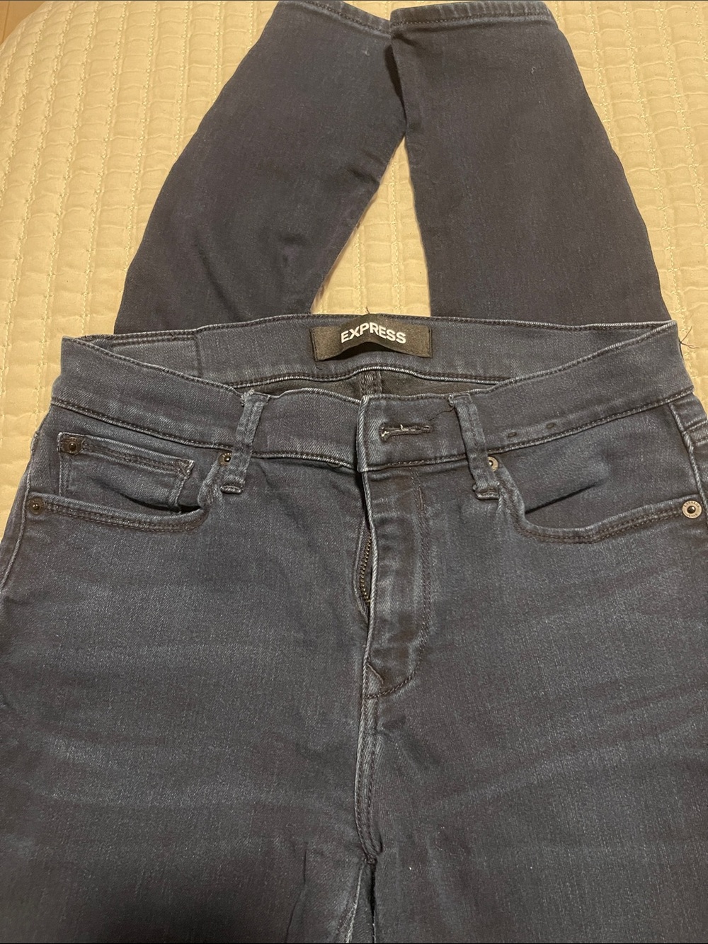 Express Navy Slim Denim Jeans with Leather Patch